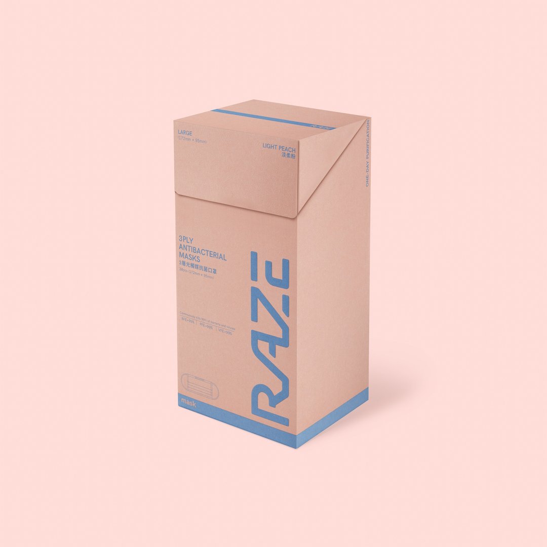 RAZE 3层光触媒抗菌口罩 - 淡柔粉 30片 - 独立包装 大码 - 口罩 - 其他材质 粉红色