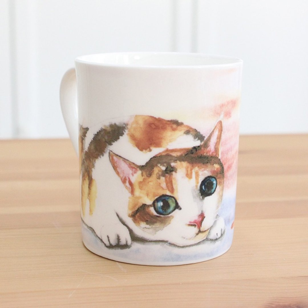 买二送一  骨瓷马克杯-偷窥小猫 - 咖啡杯/马克杯 - 瓷 白色