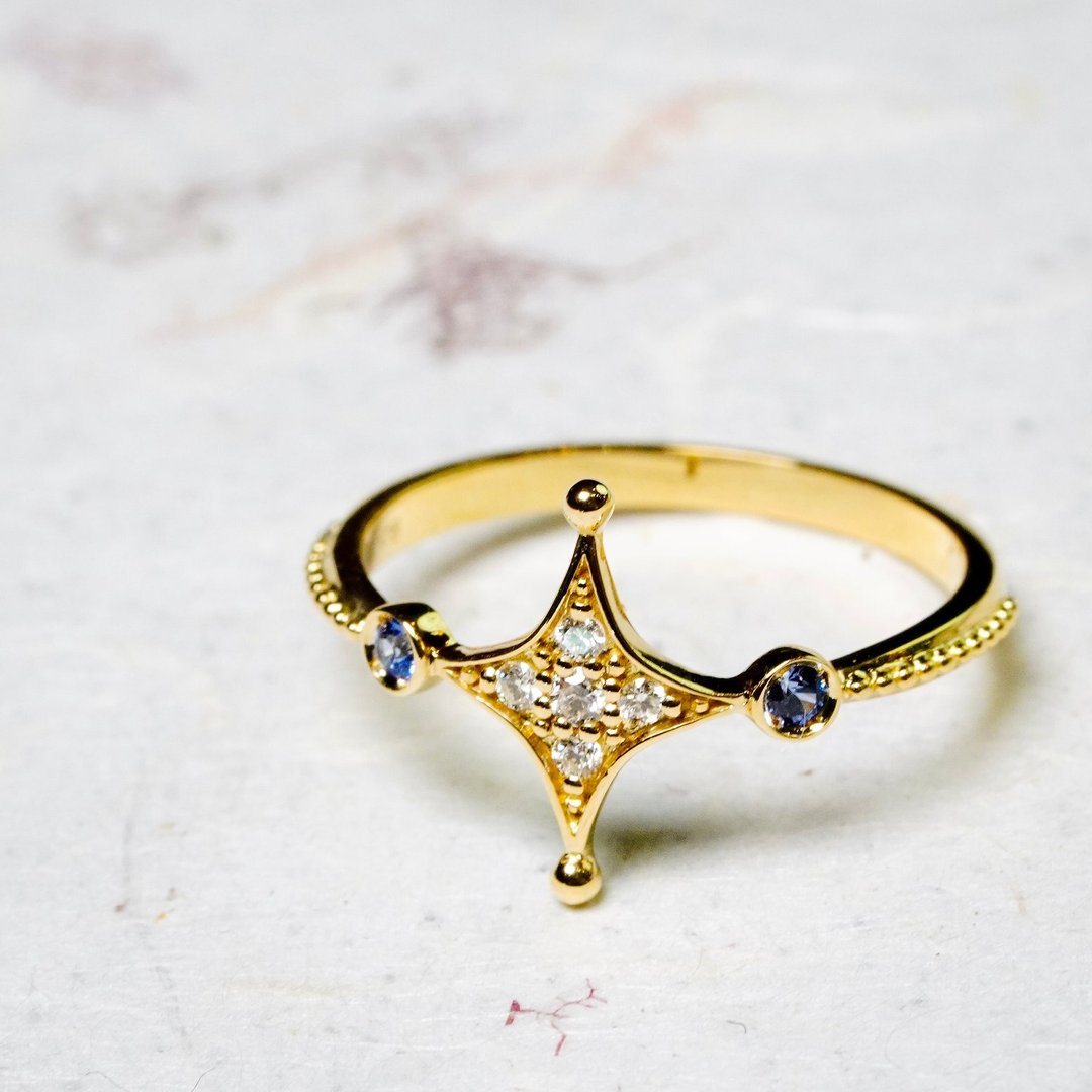 18K 蓝宝石星芒钻石尾戒 - 戒指 - 贵金属 金色