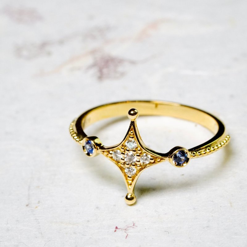 18K 蓝宝石星芒钻石尾戒 - 戒指 - 贵金属 金色