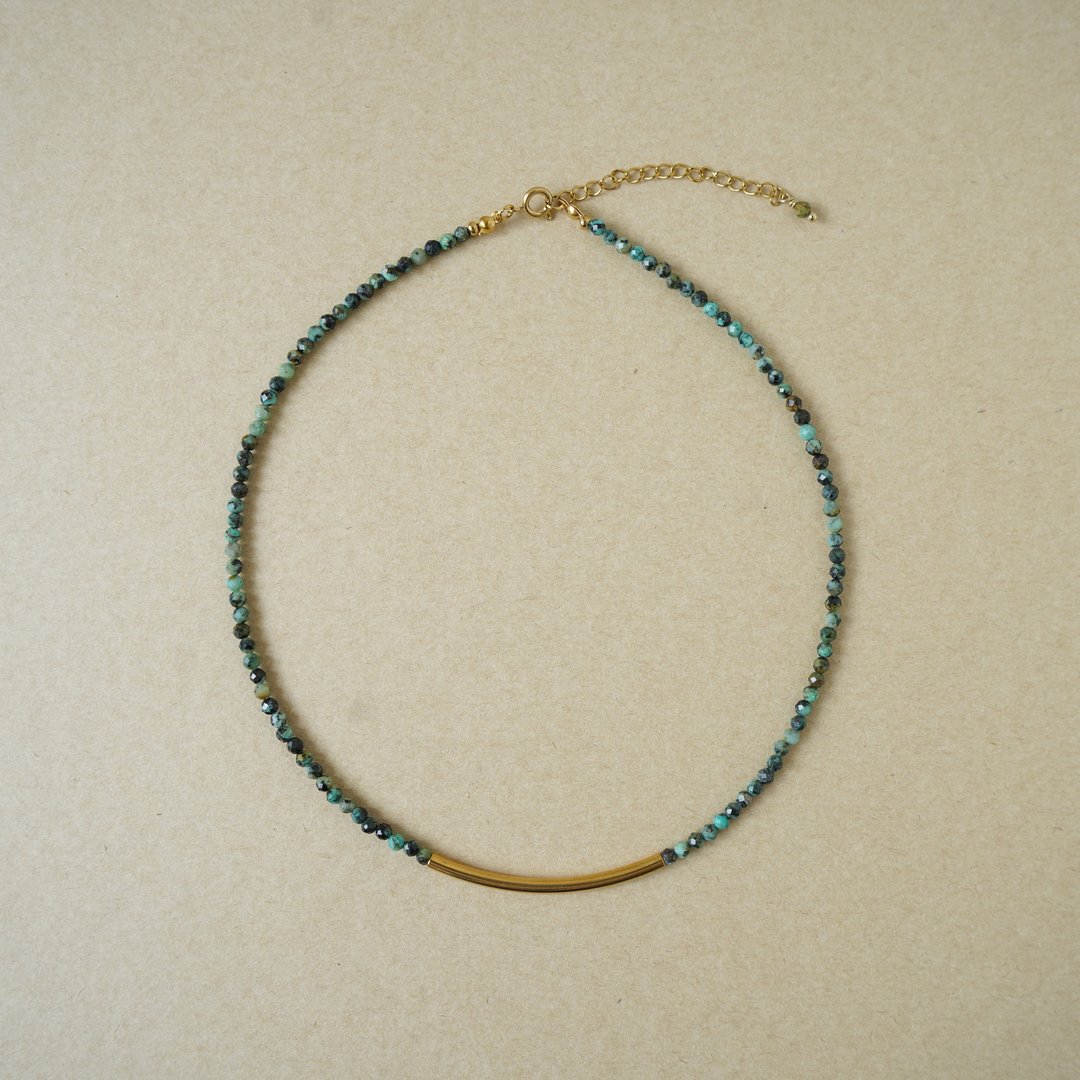 African Turquoise Tube Necklace 非洲绿松石管状项链 医疗级不锈钢 IP 镀膜 - 项链 - 半宝石 绿色