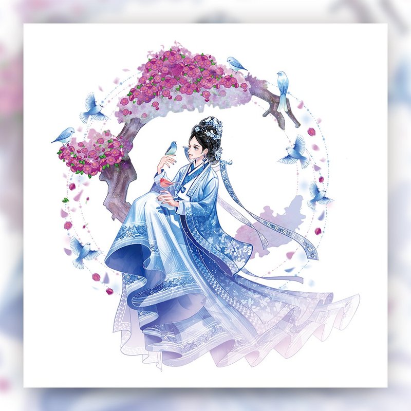 花鸟图 花鸟 - 韩国女孩韩服插画明信片 (uha) 书签 - 卡片/明信片 - 纸 多色