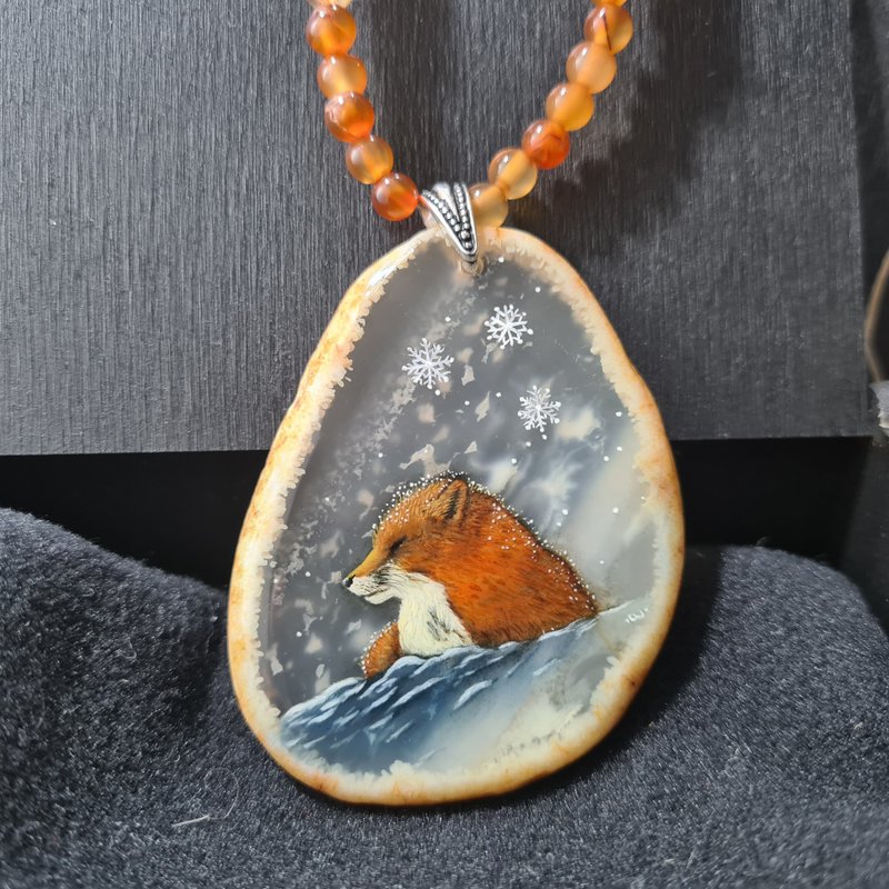 狐狸坠饰 手绘珠宝 橘色项链 圣诞礼物 包装 - 项链 - 石头 橘色