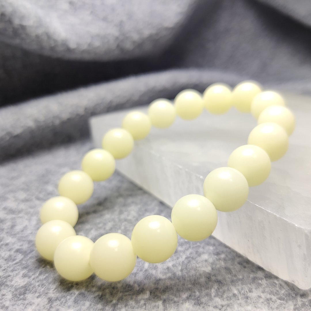白玉 和田玉 Nephrite 中国 10mm 手串 手链 天然水晶 水晶手链 - 手链/手环 - 水晶 白色