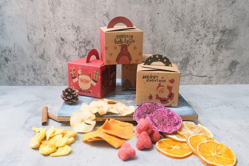 圣诞节果干可爱小方盒(四盒一组)(圣诞礼物) - 水果干 - 纸 卡其色