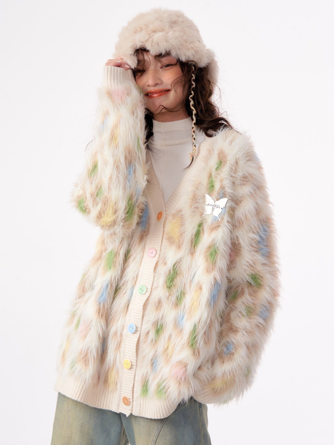 ziziFei秋冬季温柔软糯慵懒风美式复古厚彩色豹纹毛衣开衫外套女 - 女装针织衫/毛衣 - 其他材质 