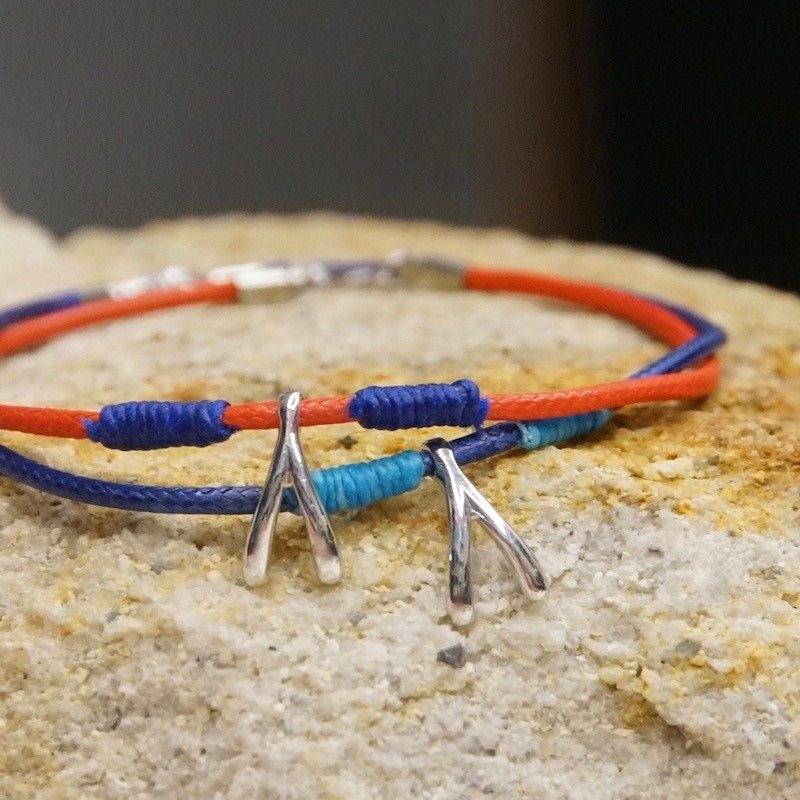 ITS-B821【极简系列・筑梦踏实】许愿骨蜡绳脚环1条。 - 手链/手环 - 其他金属 银色