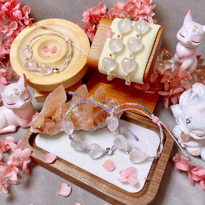 心形粉晶天然水晶编绳手链 - 手链/手环 - 水晶 粉红色