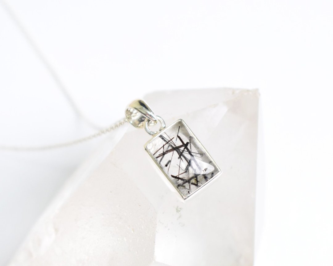 Black rutile quartz pendant top - 项链 - 宝石 黑色