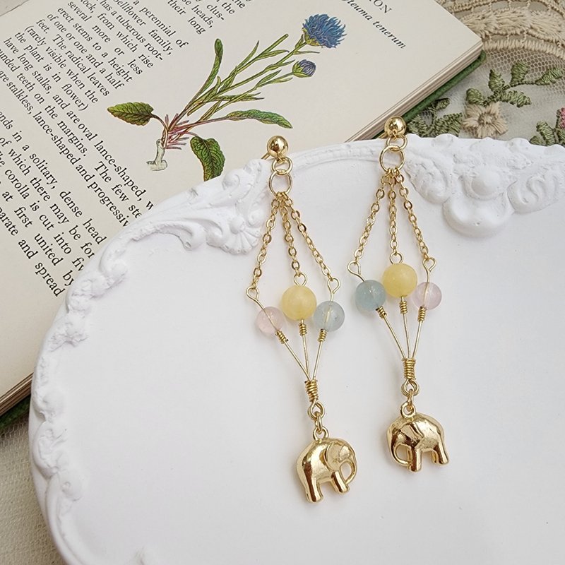 【可定制化】耳环 - 童趣小象 天然石耳环 - 耳环/耳夹 - 其他金属 多色