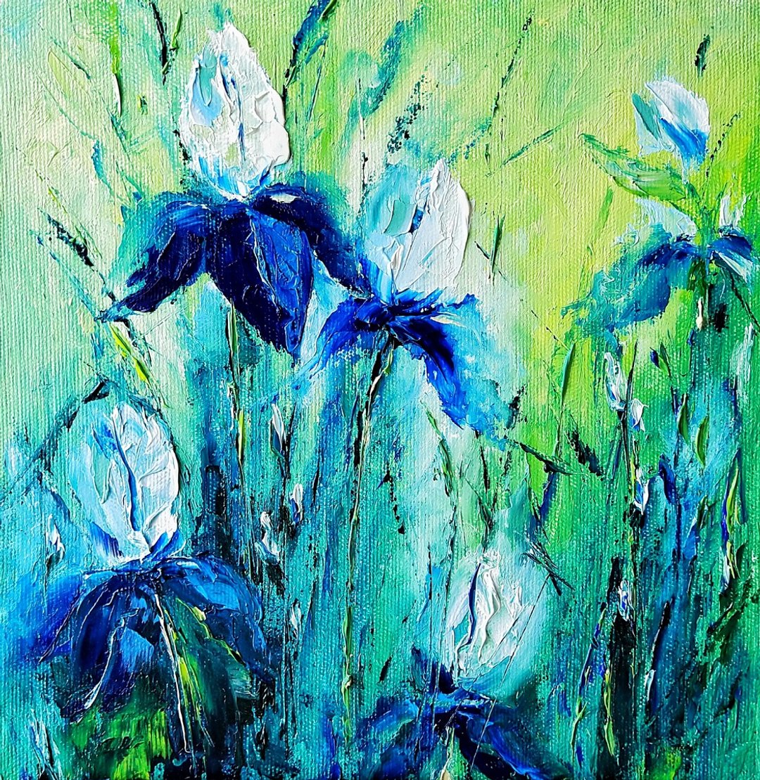 Iris Painting Flowers Original Artwork Floral 35x35cm/14 by 14 inch by AnaskoArt - 海报/装饰画/版画 - 棉 多色
