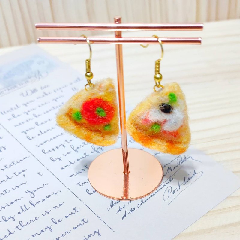 意大利腊肠切片披萨 -羊毛毡 单边耳环 - 耳环/耳夹 - 羊毛 橘色