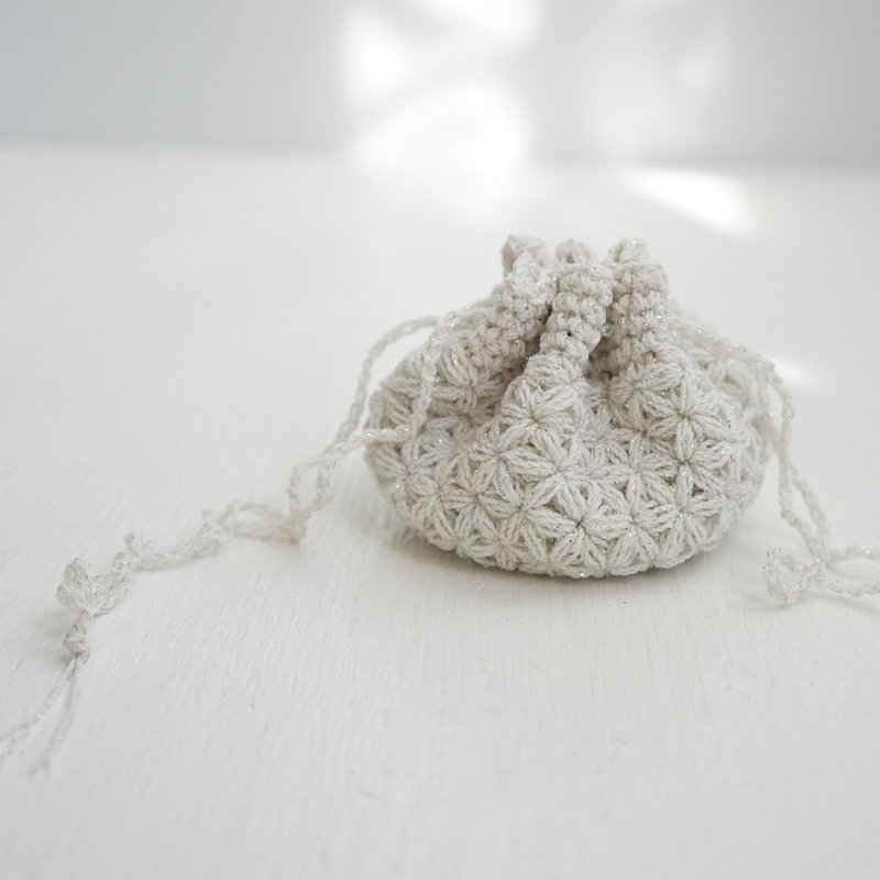 Ba-ba handmade  Crochet Drawstring mini-bag with string  No.KPPRH1 - 化妆包/杂物包 - 其他材质 银色