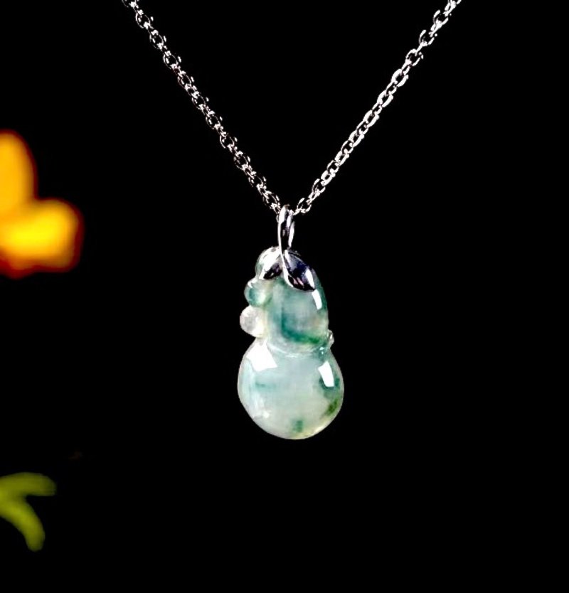 冰种飘蓝花翡翠葫芦项链 18K金坠头 | 天然缅甸玉翡翠A货 | 送礼 - 项链 - 玉石 多色