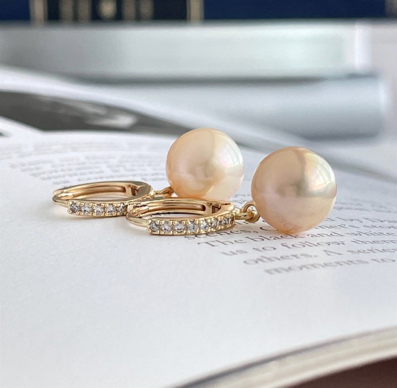 蜜桃橘 南洋珍珠 圈形耳环 10mmUP 婚礼 正式场合 - 耳环/耳夹 - 珍珠 橘色