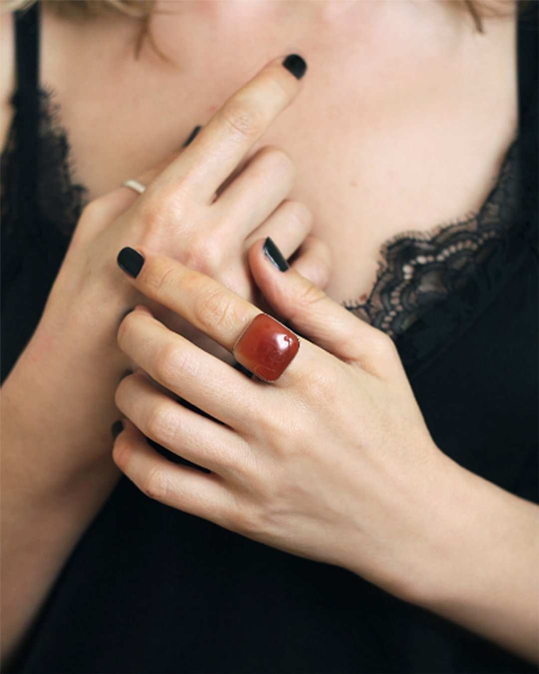 Onyx ring, Square stone ring, Gemstone ring, Big stone ring, Statement ring - 戒指 - 石头 橘色