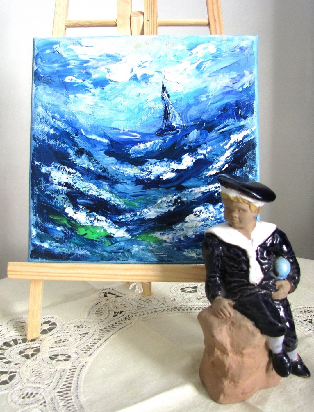 油画厚涂小尺寸风雨如磐的大海与帆船家居装饰 - 墙贴/壁贴 - 其他材质 多色