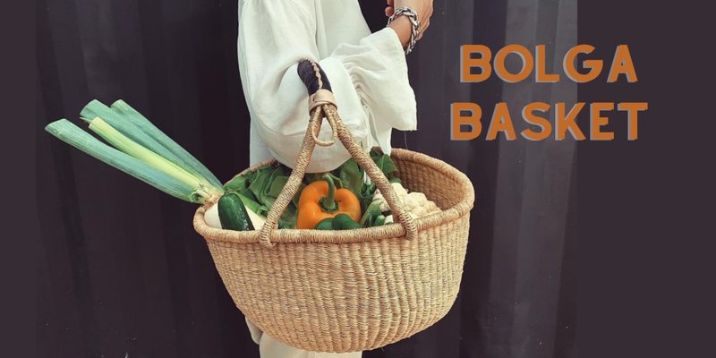 Bolga round basket with genuine leather handles - 其他 - 环保材料 卡其色