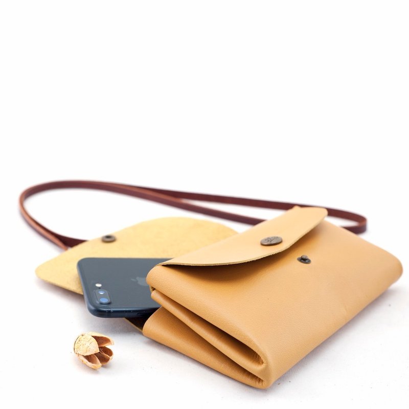 侧背包 折叠小包 双层收纳皮夹 真皮皮包 钱包 牛皮背带 情人礼物 - 侧背包/斜挎包 - 真皮 黄色