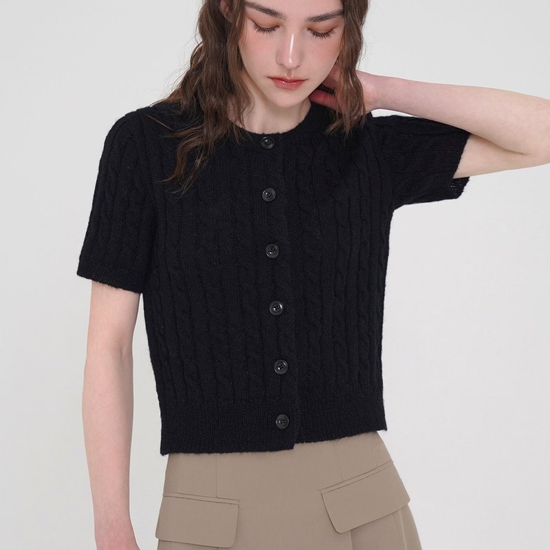 韩国姊妹会，粗针织开襟衫 - 黑色 - 女装上衣 - 尼龙 黑色