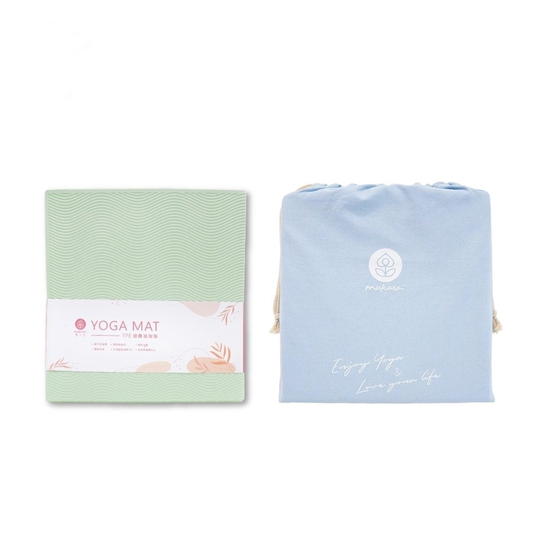 【Mukasa】TPE折叠瑜珈垫5mm (10折) - 薄荷绿 + 束口背袋-沉淀蓝 - 运动/健身用品 - 其他材质 多色