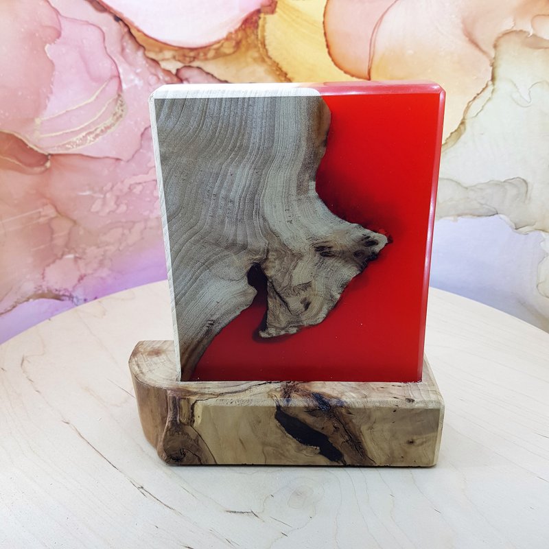 Epoxy night light, unique gift home decor wood and resin LED lamp - 灯具/灯饰 - 木头 红色
