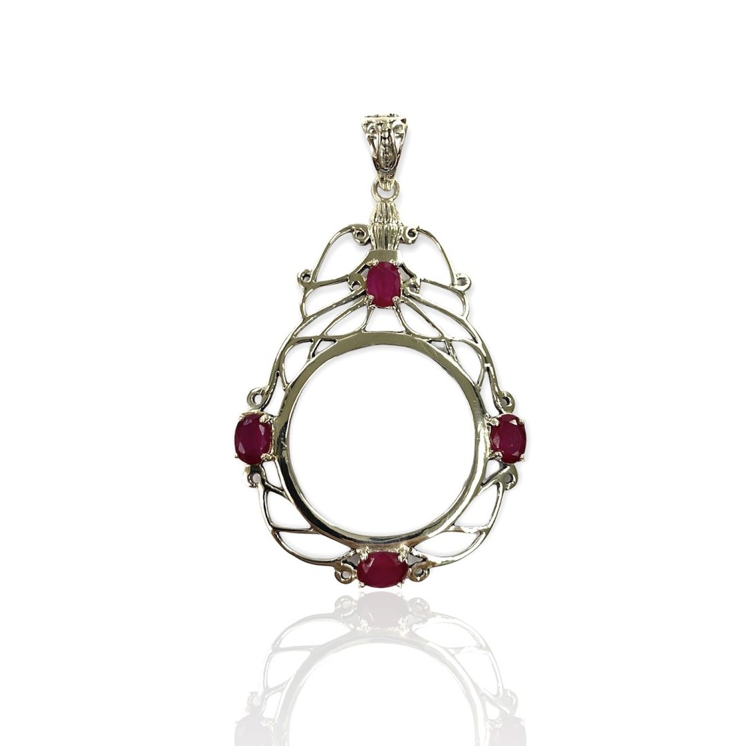 Victorian Style Magnifying Glass Loop Pendant Ruby Stone 925 Sterling Silver - 其他 - 纯银 银色