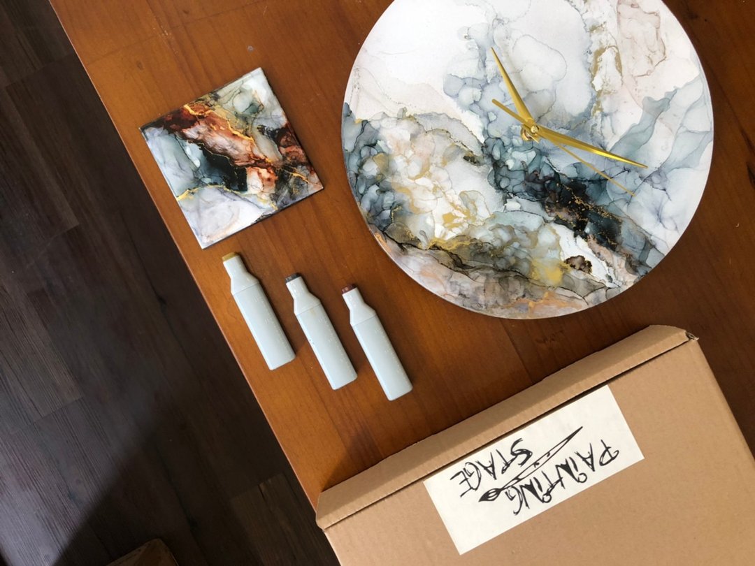 酒精墨水时钟杯垫组材料包-文艺复兴 - 插画/绘画/写字 - 其他材质 