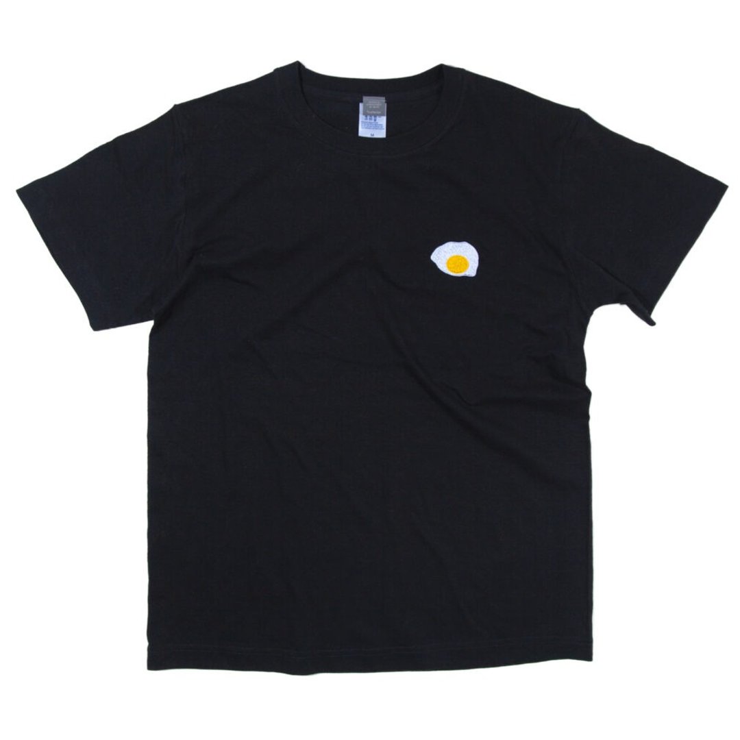 Fried egg kids / adults pair coordination T-shirt Kids 90cm ~ XXXL size - 女装 T 恤 - 棉 黑色
