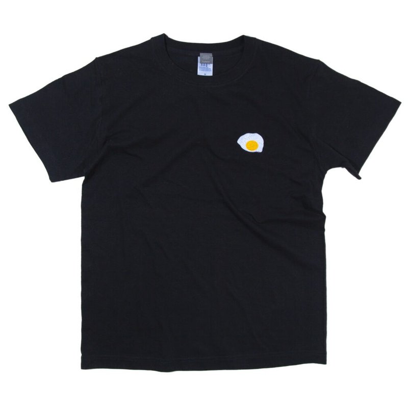 Fried egg kids / adults pair coordination T-shirt Kids 90cm ~ XXXL size - 女装 T 恤 - 棉．麻 黑色