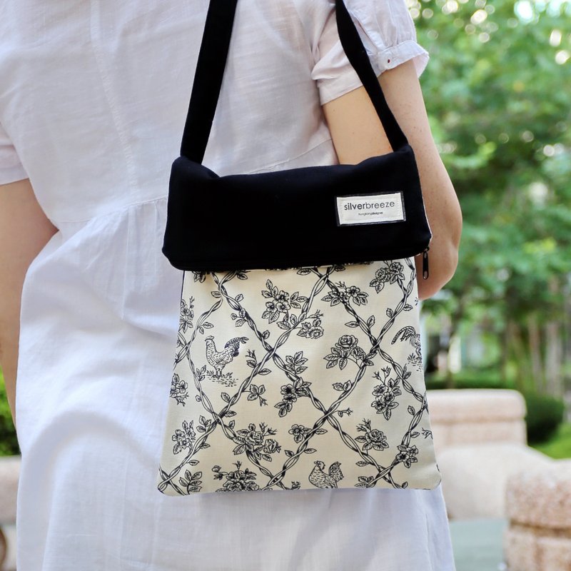 肩背包/钭背包 单肩袋  布袋 ~ 田园一角(C3) - 侧背包/斜挎包 - 棉．麻 黑色