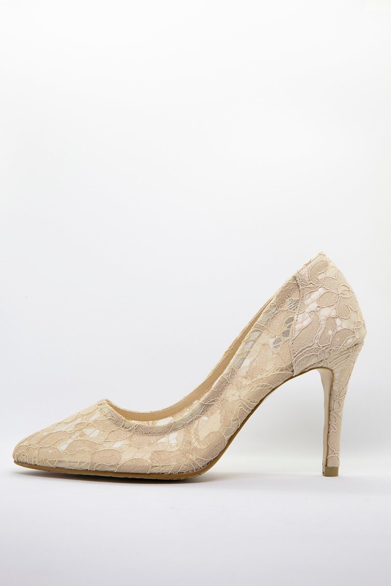 韩国制蕾丝尖头细跟高跟婚鞋 可配搭鞋饰穿搭 - 高跟鞋 - 尼龙 