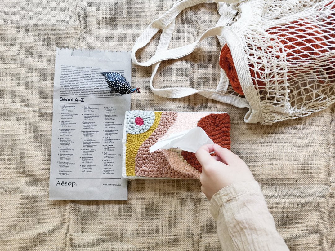 Punch Needle Tissue Pocket Holder - Before Sunrise - 纸巾盒 - 绣线 橘色