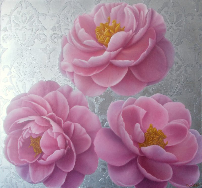 在大画布上画粉红色花朵原创油画银画当代花卉艺术 - 墙贴/壁贴 - 其他材质 多色