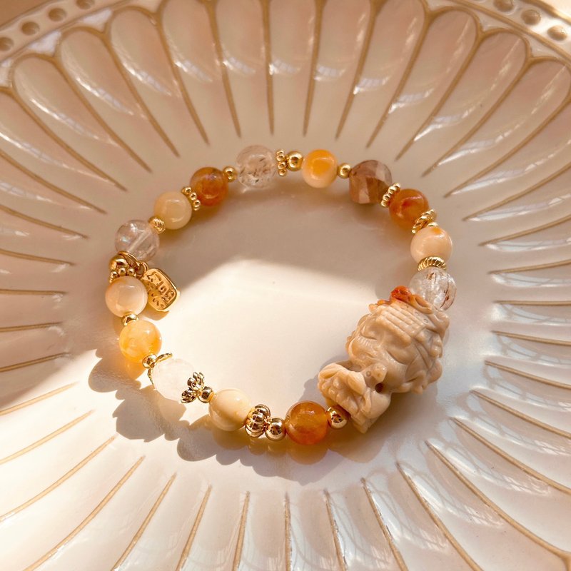 妈祖罩你 阿拉善 白水晶 红兔毛 黑金超 混血石 - 手链/手环 - 半宝石 橘色