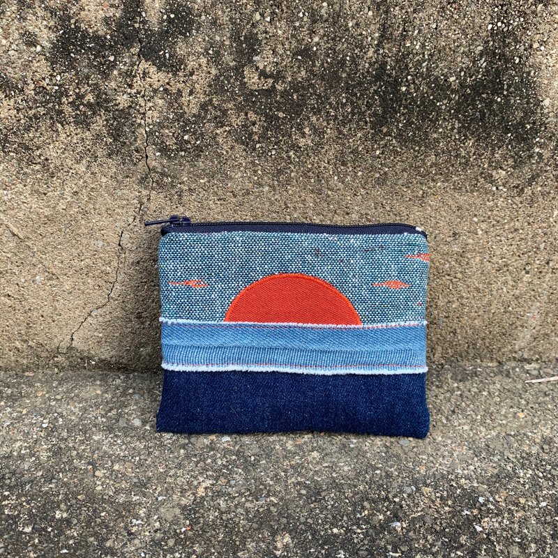 小拉链袋 - 苗栗北埔夕阳 - 零钱包 - 棉．麻 蓝色