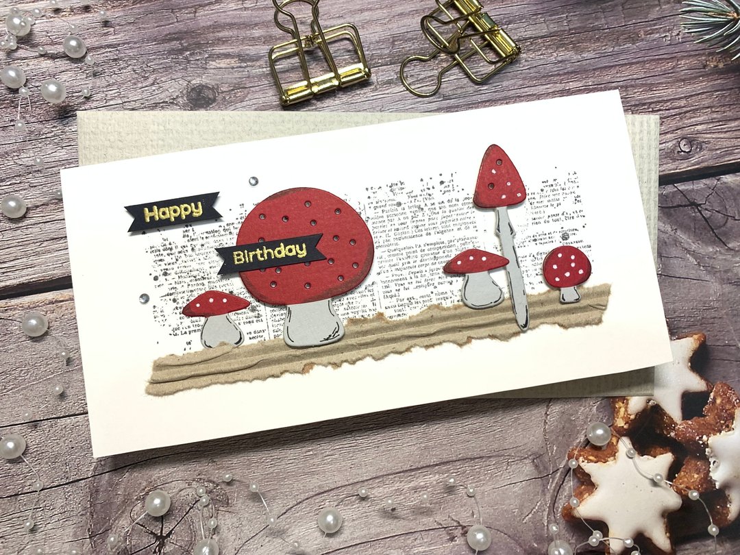 蘑菇系列_生日卡片_happy birthday_黑金 - 卡片/明信片 - 纸 白色