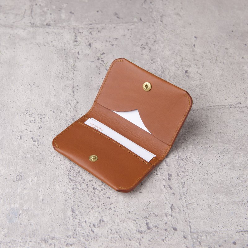 对开名片夹Bifold Business Card Holder/浅棕Tan/免费刻字 - 名片夹/名片盒 - 真皮 卡其色
