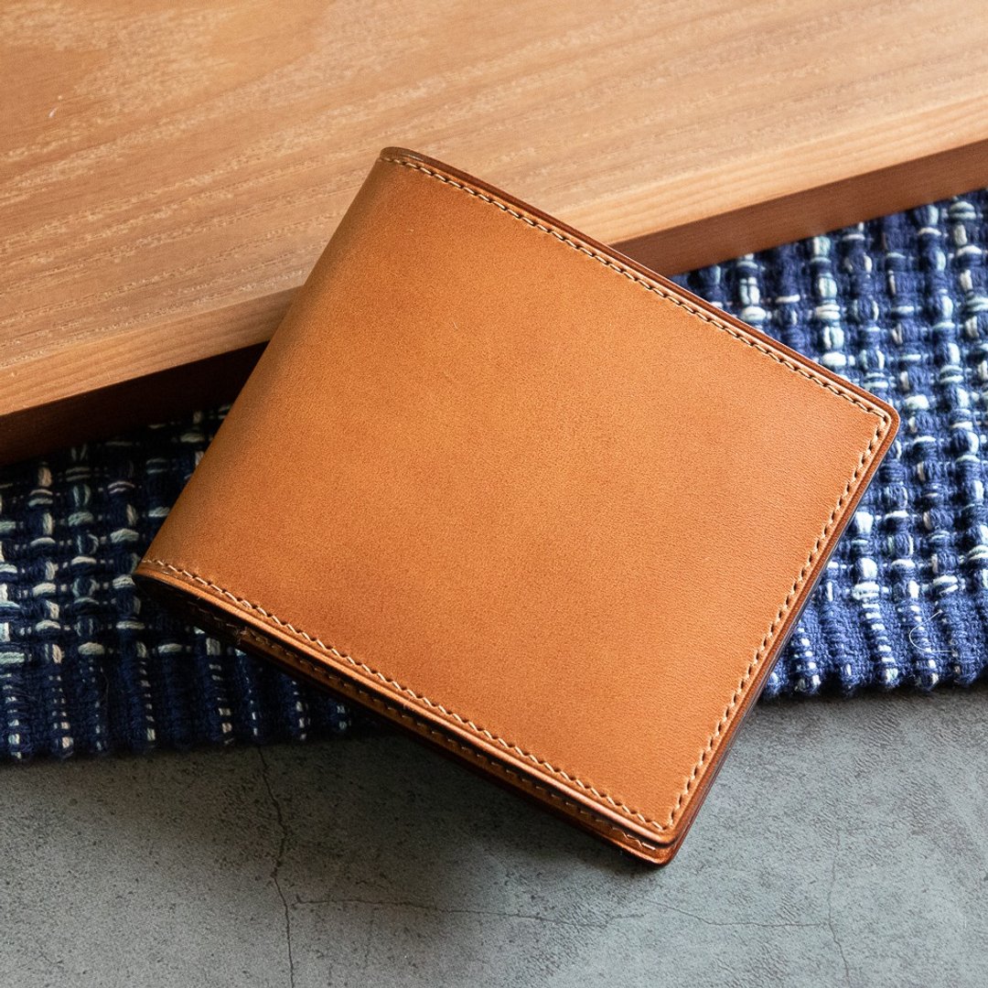 订制植鞣手工短夹皮夹 bifold wallet Italia Buttero leather 02 - 皮夹/钱包 - 真皮 橘色