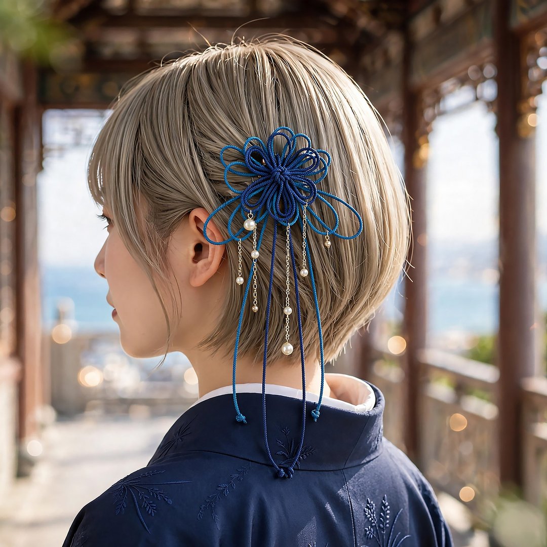 编发发梳 (小) 织篮款，【轻盈简约的和风发型】适合浴衣、和服、七五三或成人式。 - 发饰 - 聚酯纤维 蓝色