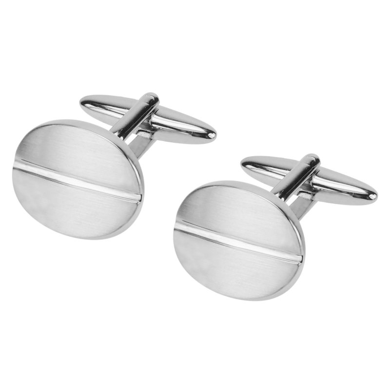 椭圆形银色拉丝袖扣 - 袖扣 - 其他金属 银色