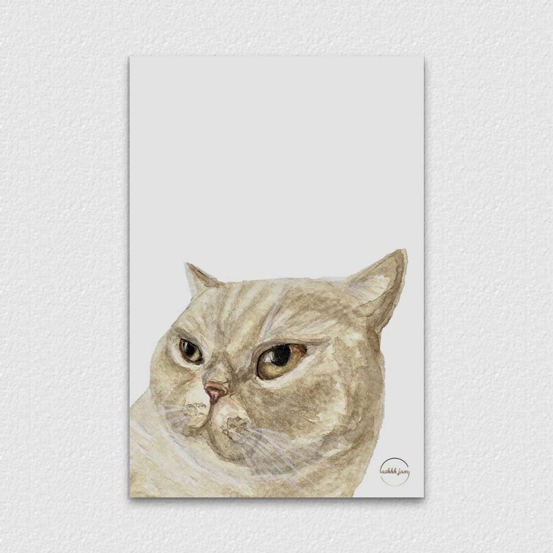 水彩插画动物明信片 - 短毛猫 手绘 水彩 插画 - 卡片/明信片 - 纸 卡其色