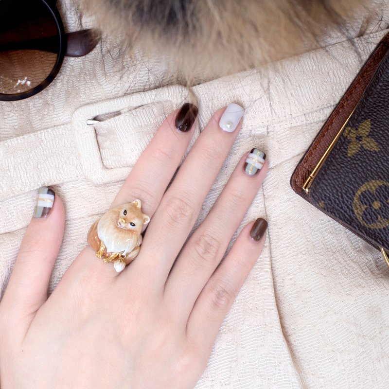 Honey Cream Pomeranian ring - 戒指 - 其他金属 卡其色