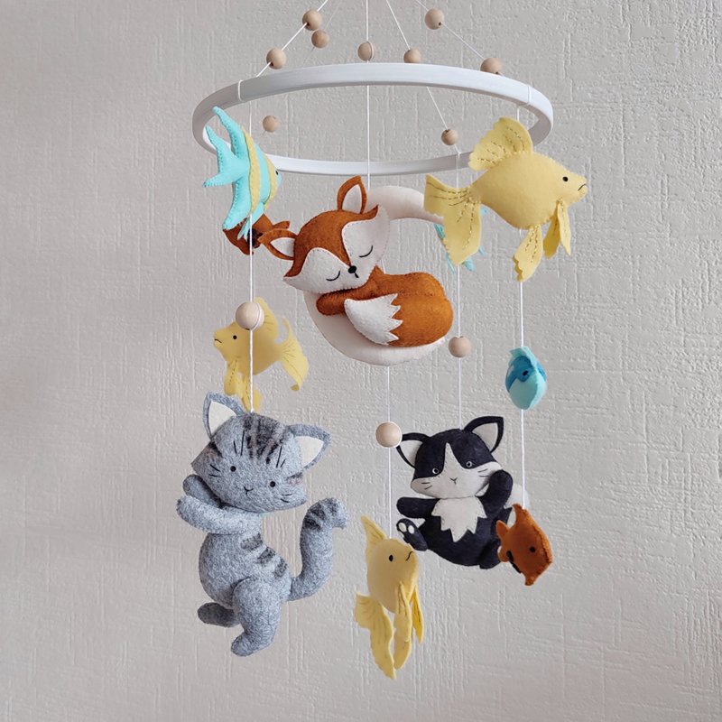 Mobile baby nursery decor woodland, fox crib mobile, expecting mom gift - 玩具/玩偶 - 环保材料 多色