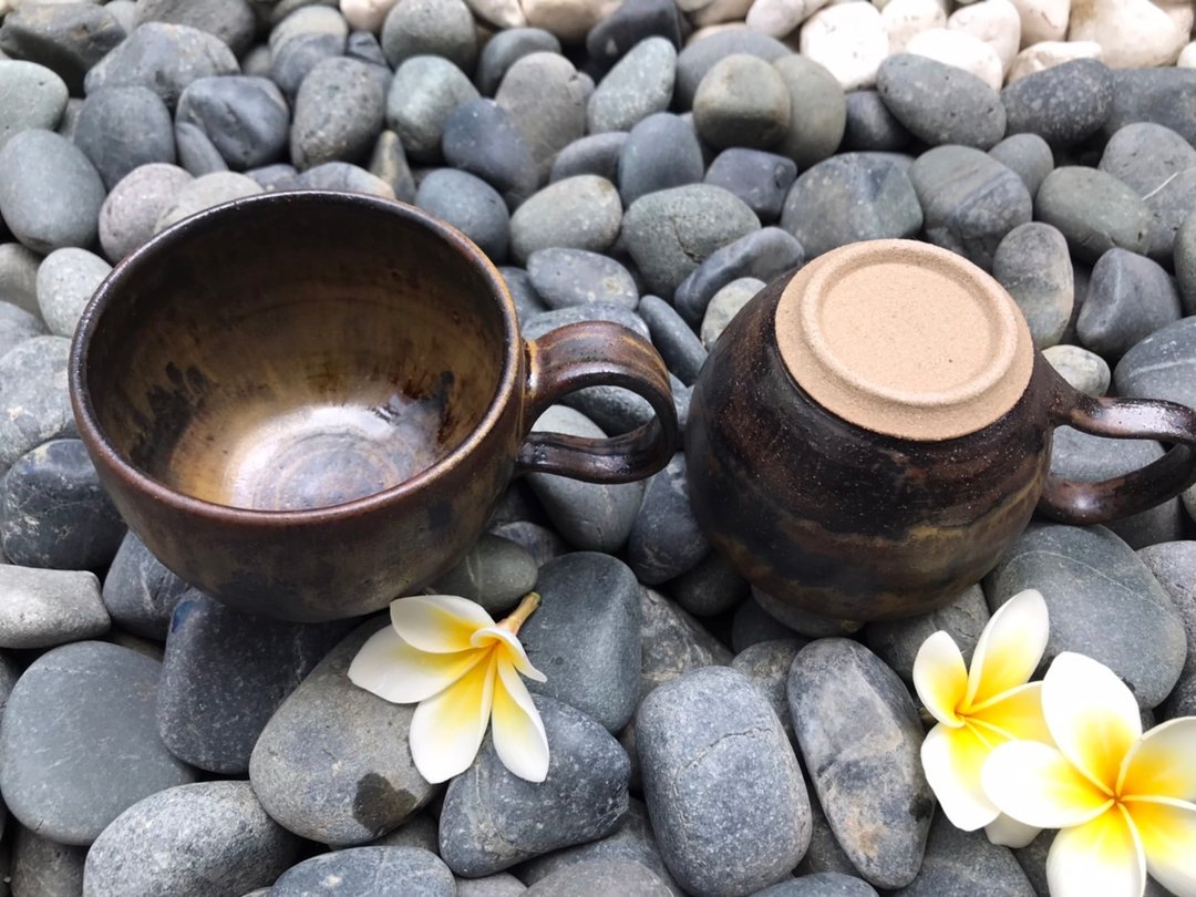 黑金墨釉彩陶对杯 二个杯子 对杯 茶杯 咖啡杯 酒杯 陶杯手工茶具 - 茶具/茶杯 - 陶 多色