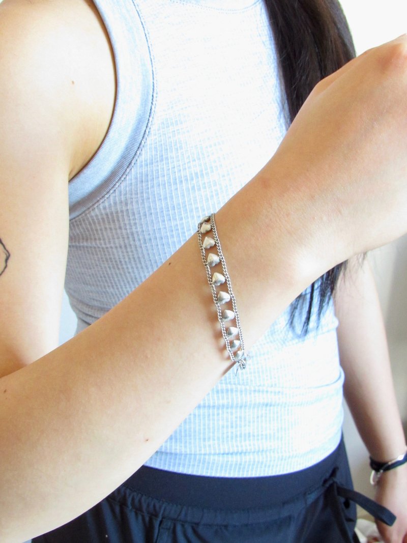 Vintage Minimalist Heart Chain Silver Bracelet - 手链/手环 - 银 银色