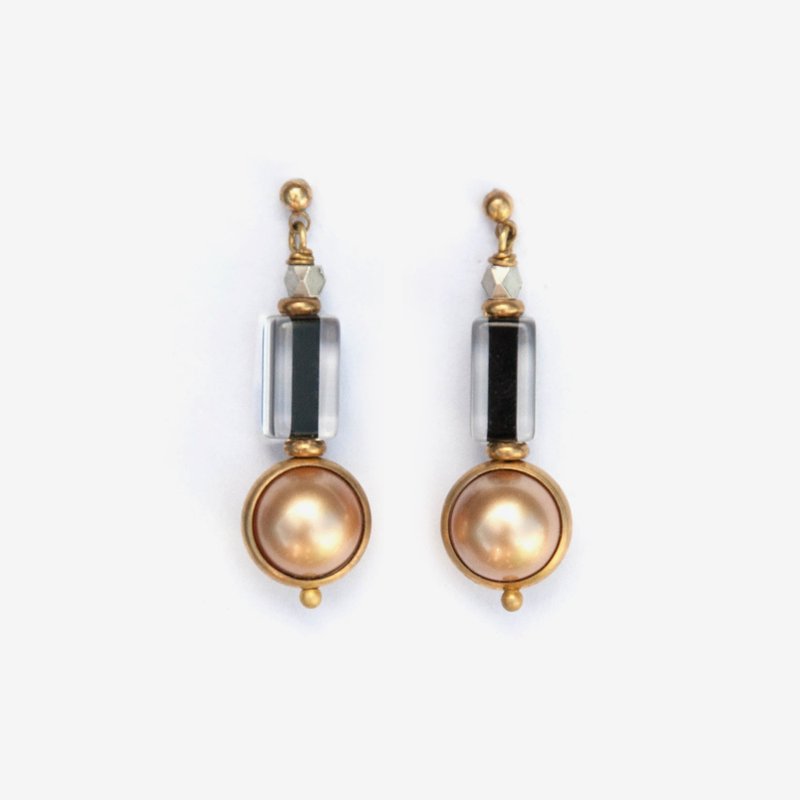 香槟金珍珠琉璃耳环 耳针/耳夹 - 耳环/耳夹 - 其他金属 金色