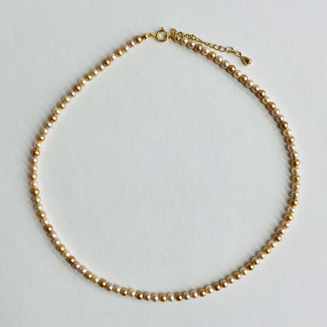 玻璃珠混色项链 / 4mm 约 42cm + 5cm / 米白混色 / G / 日本制造 - 项链 - 玻璃 金色