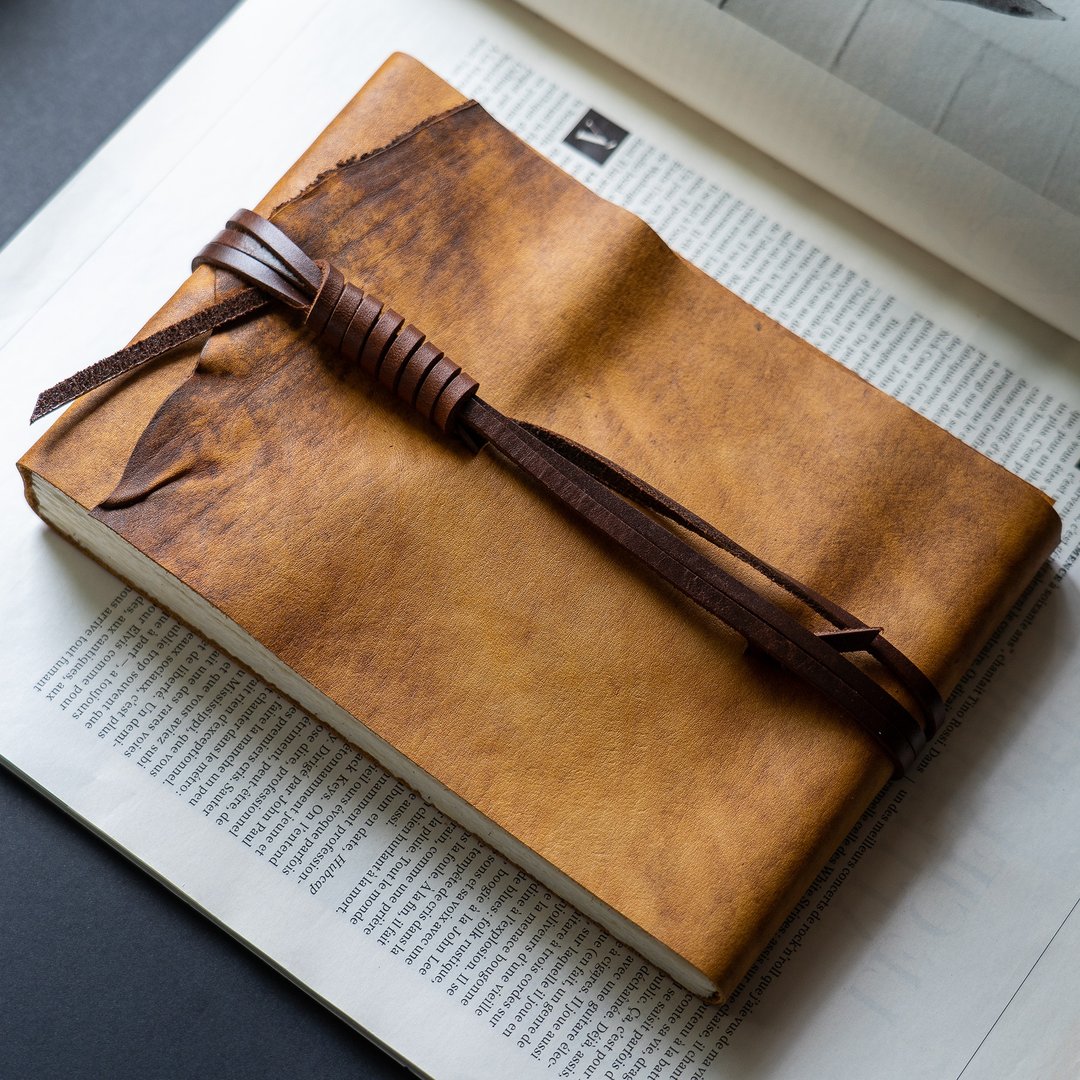 速写本 Sketchbook, Vintage Bookbinding (Natural Edge / Rustic Brown) - 笔记本/手帐 - 真皮 