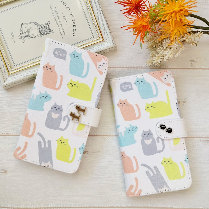 猫智能手机保护壳笔记本类型 iPhone 12 iPhone 8 iPhone 11 Xperia Galaxy Android 几所有型号 OK 粉彩猫 - 手机壳/手机套 - 人造皮革 多色